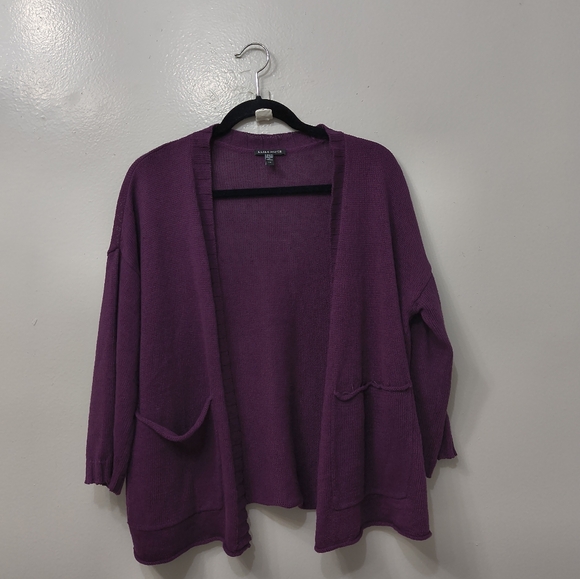 Eileen Fisher Cardigan Organic Linen Organic Cotton Blend Blackberry S/P Preppy - Picture 4 of 11